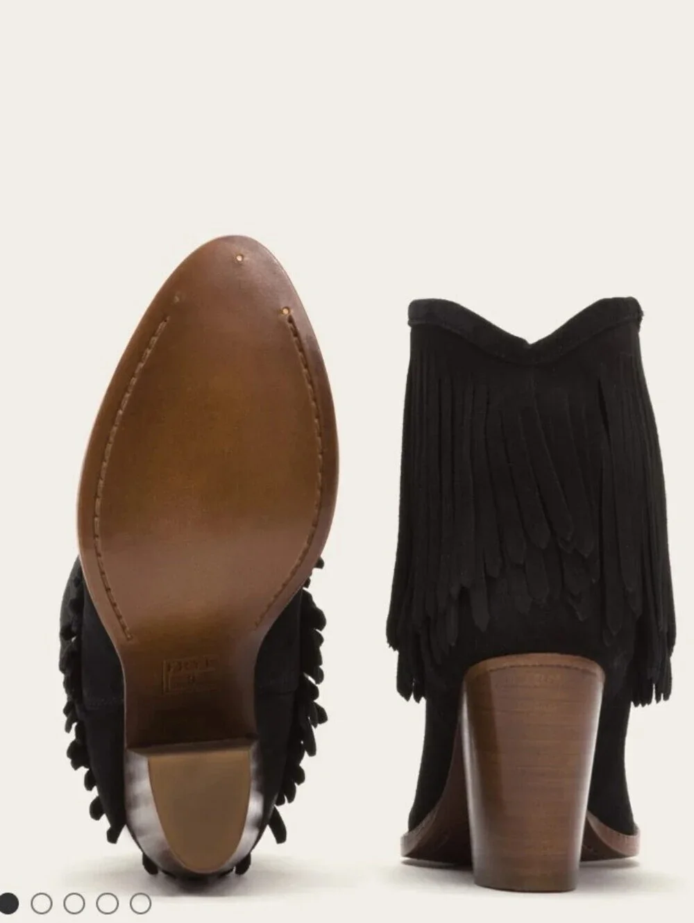 Frye Llana Black Suede Fringe Ankle Boots Western Boho Block Heel